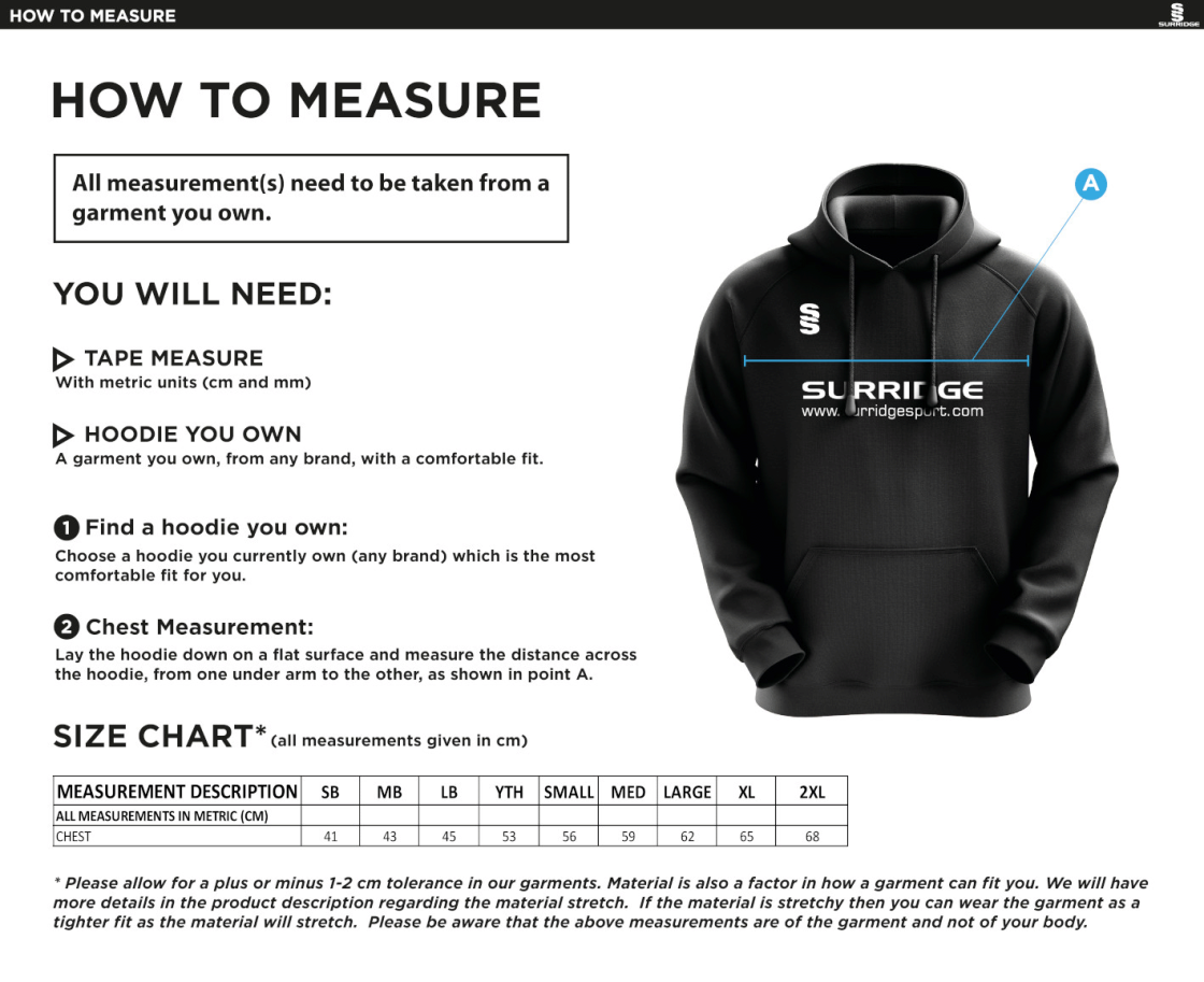 Brighton & Hove Crescent CC - Blade Hoody - Size Guide