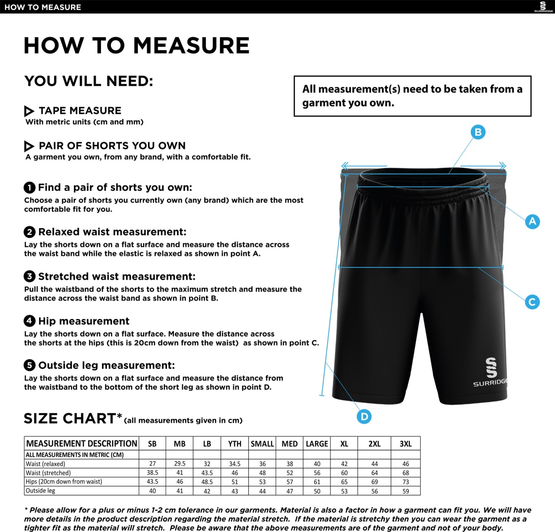 Brighton & Hove Crescent CC - Ripstop Pocketed Shorts - Size Guide