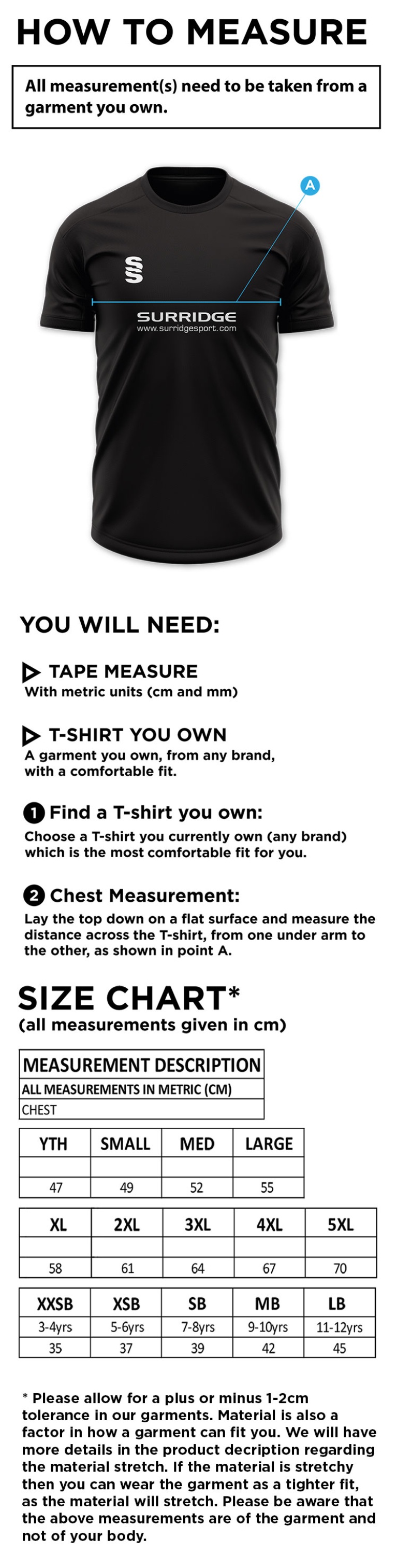 Brighton & Hove Crescent CC - Blade Polo Shirt - Size Guide