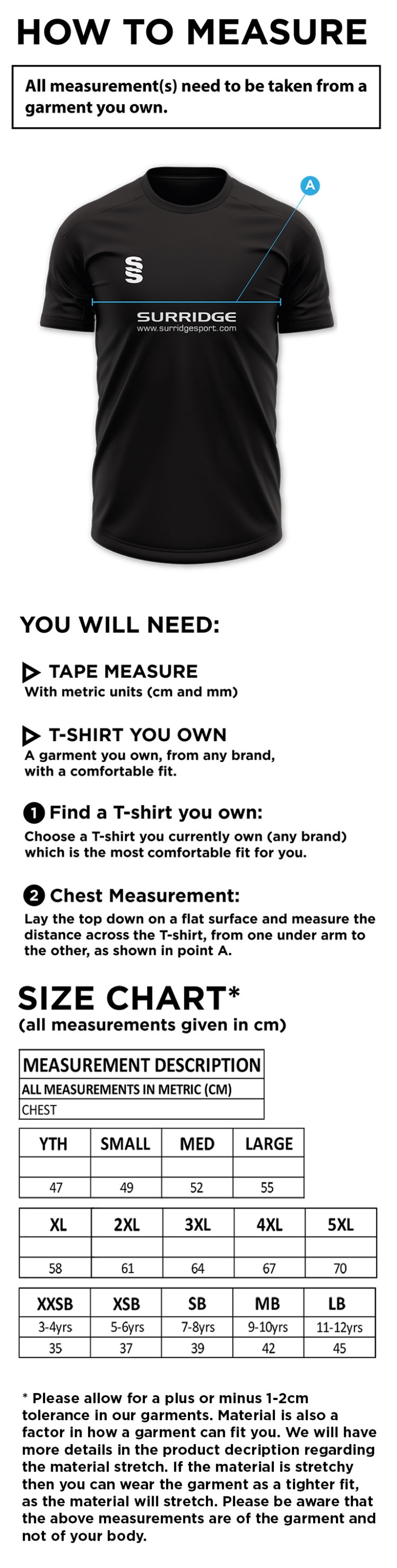 Brighton & Hove Crescent CC - Dual Solid Colour Polo - Size Guide
