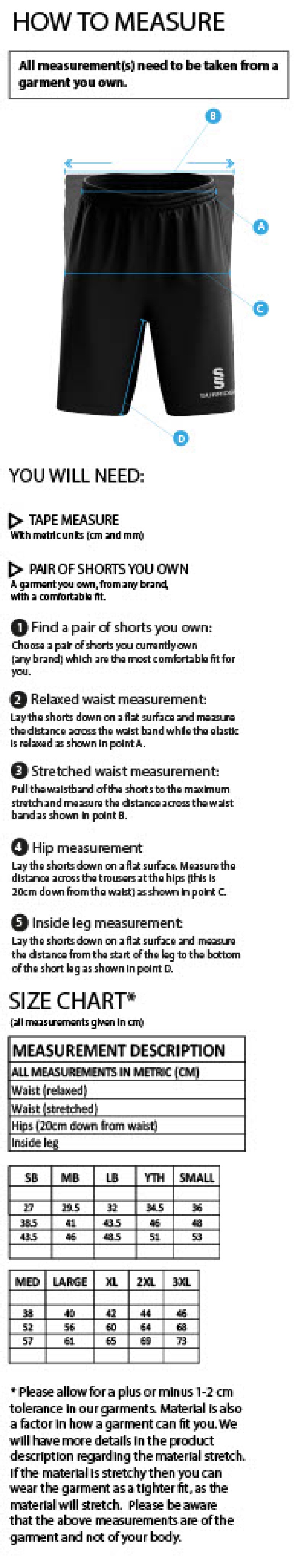 Brighton & Hove Crescent CC - Women's Ripstop Pocketed Shorts - Size Guide